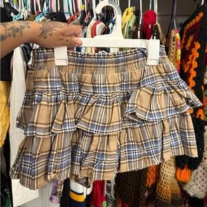 Plaid Tiered Ruffle Mini Skort - Beige Blue